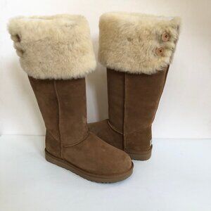 UGG BAILEY OVER THE KNEE CHESTNUT WATER RESISTANT SHEARLING BOOTS US 8
